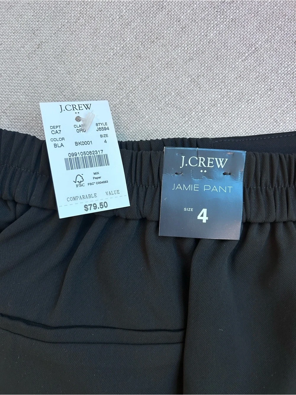 NWT J. Crew Black Jamie Pull-On Elastic Pants